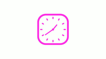 New pink color square 12 hours counting down clock icon on white background,clock icon