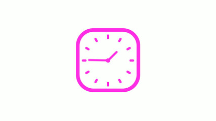 New pink color square 12 hours counting down clock icon on white background,clock icon
