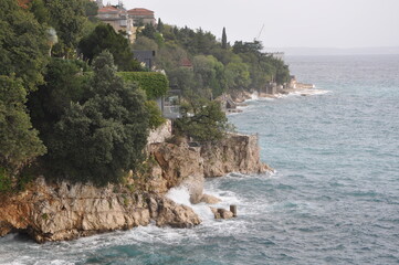 view of the coast of the sea, cliffs on croatian shore, storm on the sea