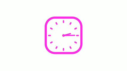 New pink color square 12 hours counting down clock icon on white background,clock icon