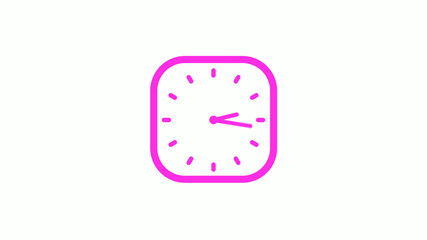 New pink color square 12 hours counting down clock icon on white background,clock icon