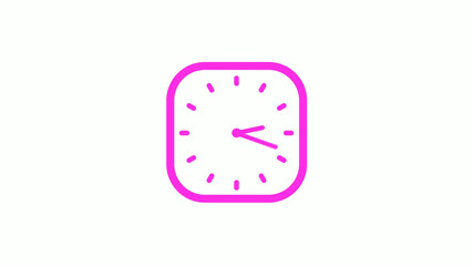 New pink color square 12 hours counting down clock icon on white background,clock icon