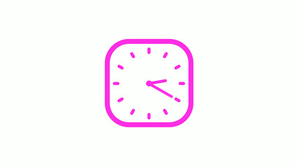 New pink color square 12 hours counting down clock icon on white background,clock icon