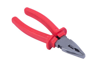 Pliers red color on white background. Pliers isolated on white