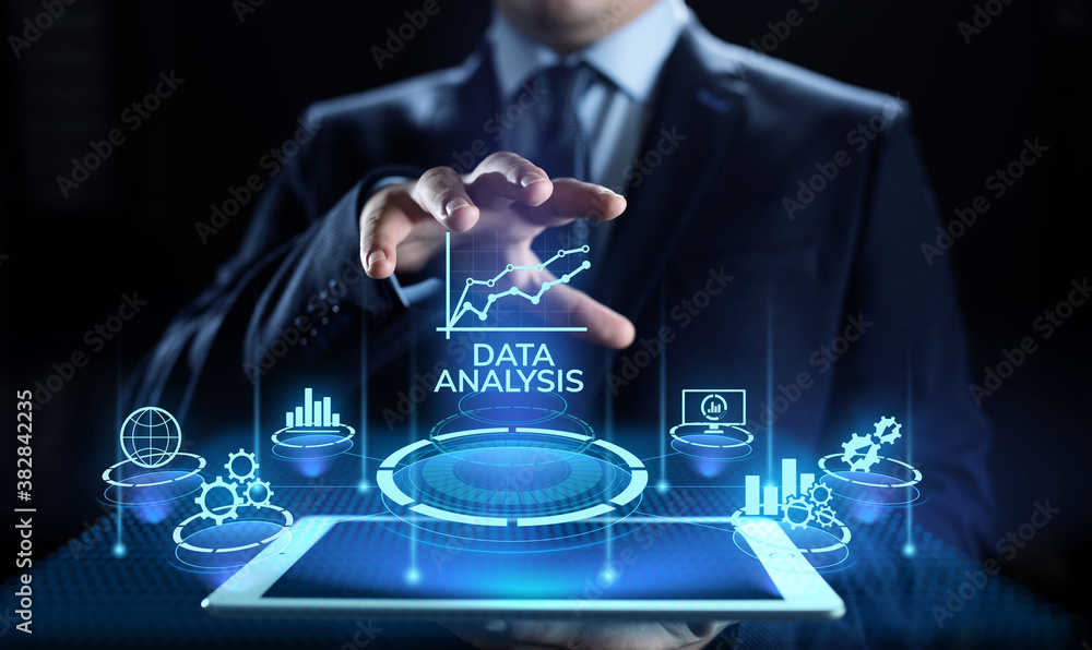 Poster data analysis business intelligence analytics internet technology concept.