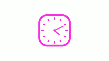 New pink color square 12 hours counting down clock icon on white background,clock icon