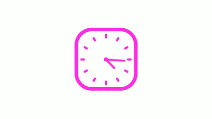New pink color square 12 hours counting down clock icon on white background,clock icon