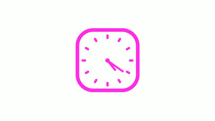 New pink color square 12 hours counting down clock icon on white background,clock icon