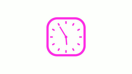 New pink color square 12 hours counting down clock icon on white background,clock icon