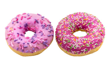 Pink and brown doughnut. Walnut donut on a white background