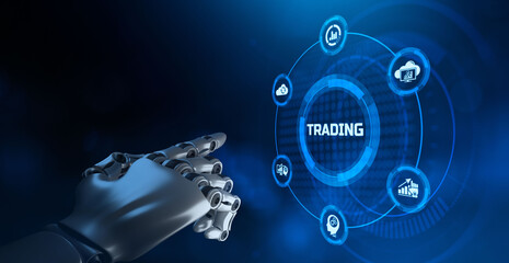 AI Robotic trader financial forex trading automation concept. - obrazy, fototapety, plakaty