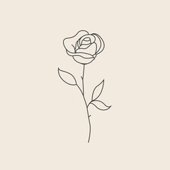 Rose flower thin line sketch icon or logo or tattoo design template. Vector illustration