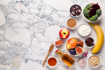 Products for healthy bowel. Natural food for gut.