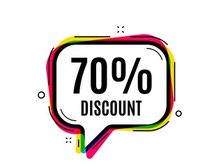 70% Discount. Speech bubble vector banner. Sale offer price sign. Special offer symbol. Thought or dialogue speech balloon shape. Discount chat think bubble. Infographic cloud message. Vector