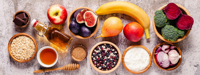 Products for healthy bowel. Natural food for gut.