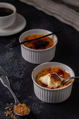 Creme brulee. French vanilla cream dessert with caramelised sugar.