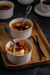 Creme brulee. French vanilla cream dessert with caramelised sugar.
