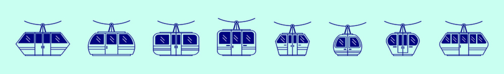 set of ski cable car cartoon icon design template with various models. vector illustration isolated on blue background © eny