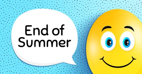 End of Summer Sale. Easter egg with smile face. Special offer price sign. Advertising Discounts symbol. Easter smile character. End summer speech bubble. Yellow egg background. Vector