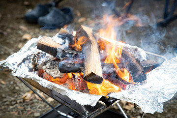 Firewood on a camping stove