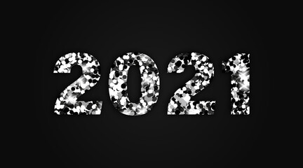 2021 year isolated on black background, typography template for new year banner, flyer, brochure. Vector illustration of textured numbers with black glitter.