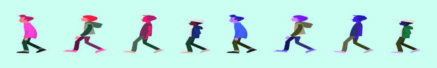 set of children cartoon character icon design template with various models. vector illustration isolated on blue background