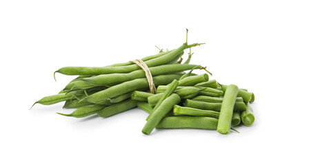 Delicious fresh green beans on white background