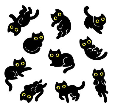Cartoon black cats set