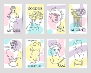 Ancient Greece and Rome set of 8 cards tradition and culture vector seamless pattern. The linear trend of the ancient, Ancient Greece and Ancient Rome.