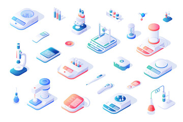 Isometric icons of contemporary medical equipment and devices