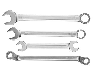 Steel wrench on white background