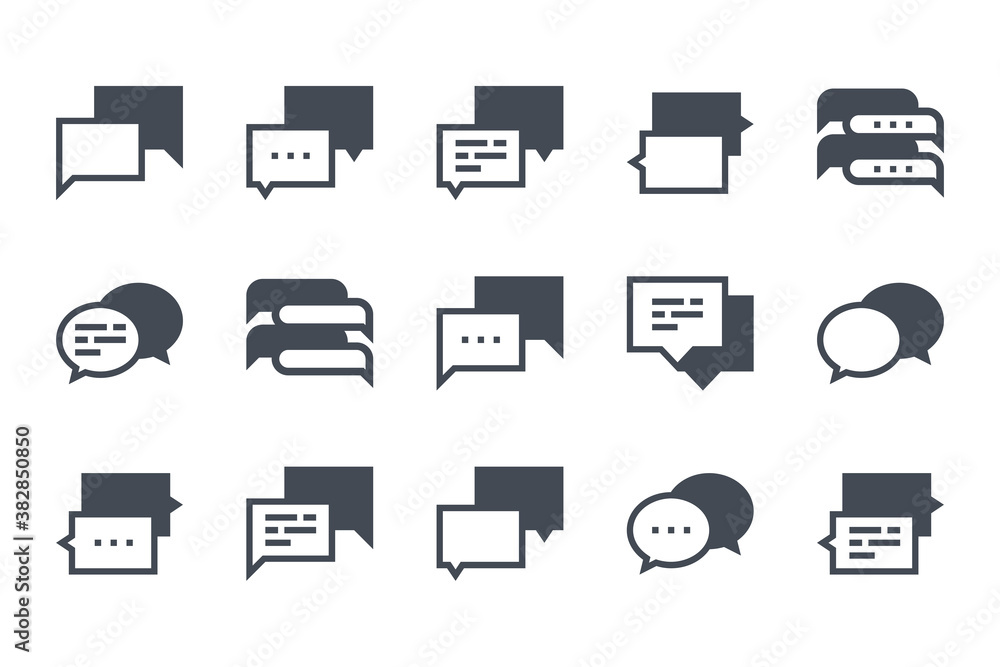 Poster chat and message glyph icon set. comment and communication filled icons. dialog and speech balloon s