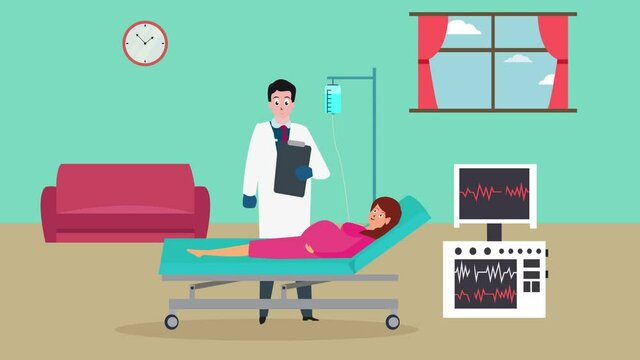 Doctor use cardiotocography to check pregnant woman