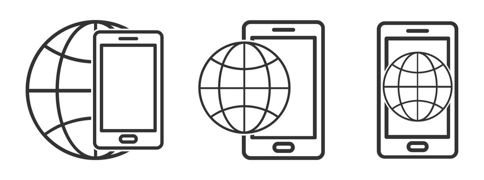 Planet Earth symbol with smartphone icon. Mobile phone icon with globe Earth symbol