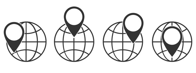 Planet Earth icon with location symbol. Location pin with globe Earth symbol