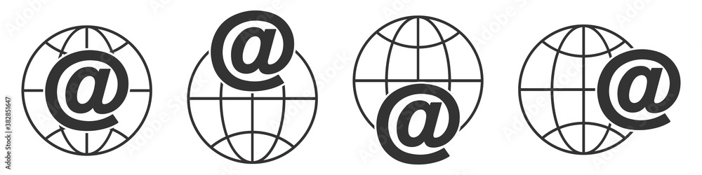 Canvas Prints planet earth symbol with mail icons. set of linear globe icons.