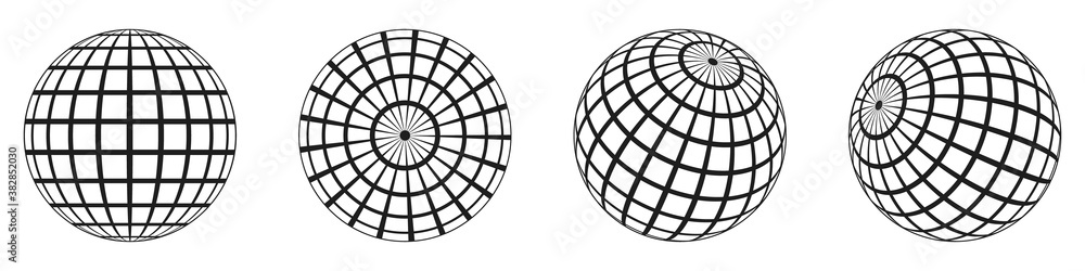 Aufkleber 3d spheres globe earth. linear globe grid in different angles.