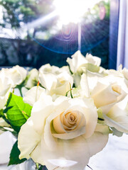 White roses in vase make a beautiful and romantic boquet
