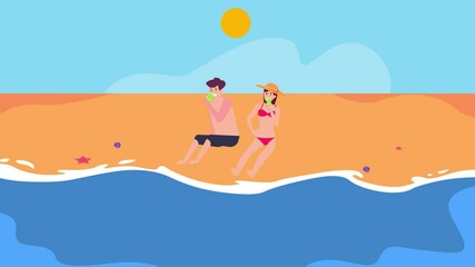 Young couple eating popsicle in tropical beach - Powered by Adobe
