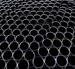 Abstract background of steel pipes stacked on a pallet