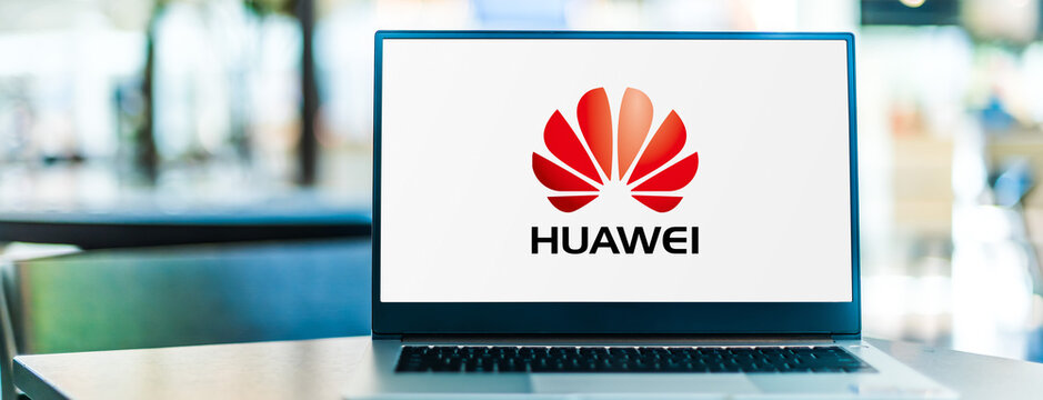 Laptop computer displaying logo of Huawei