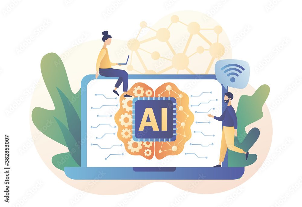 Poster artificial intelligence concept. ai, machine learning, analysis information. digital brain with neur