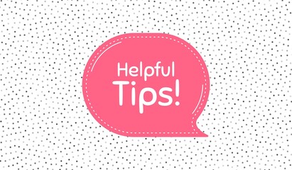 Helpful tips symbol. Pink speech bubble on polka dot pattern. Education faq sign. Help assistance. Thought speech balloon on polka dot background. Helpful tips chat think thought bubble. Vector