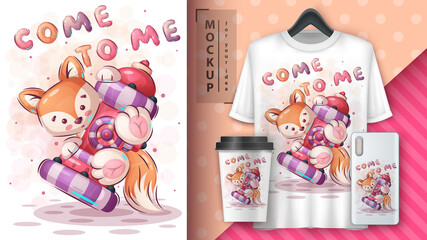 Pretty fox- poster and merchandising.