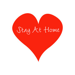 "Stay at home" red heart text. Vector heart and handwritten text "Stay at home".