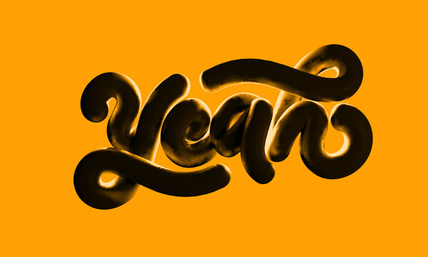 YEAH Lettering . Expresi&oacute;n gr&aacute;fica 3D. Ilustraci&oacute;n de texto de sonido.