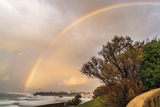 Rainbow in the sky of Biarritz during the storm Alex, the 3rd October 2020. France.