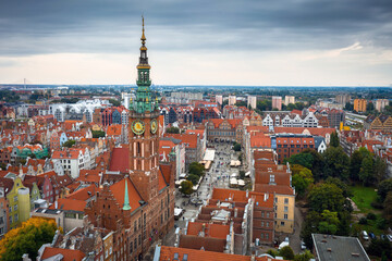 Fototapeta na wymiar Aerial view of the old town in Gdansk with amazing architecture, Poland