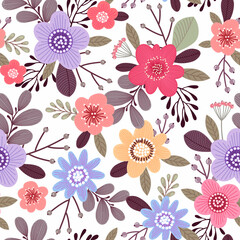 Seamless pattern with flowers. Illustration on a bright background. Design for textiles, souvenirs, fabrics, packaging and greeting cards and more.