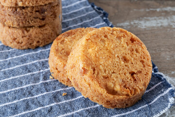 Homemade almond cookies on rustic background
